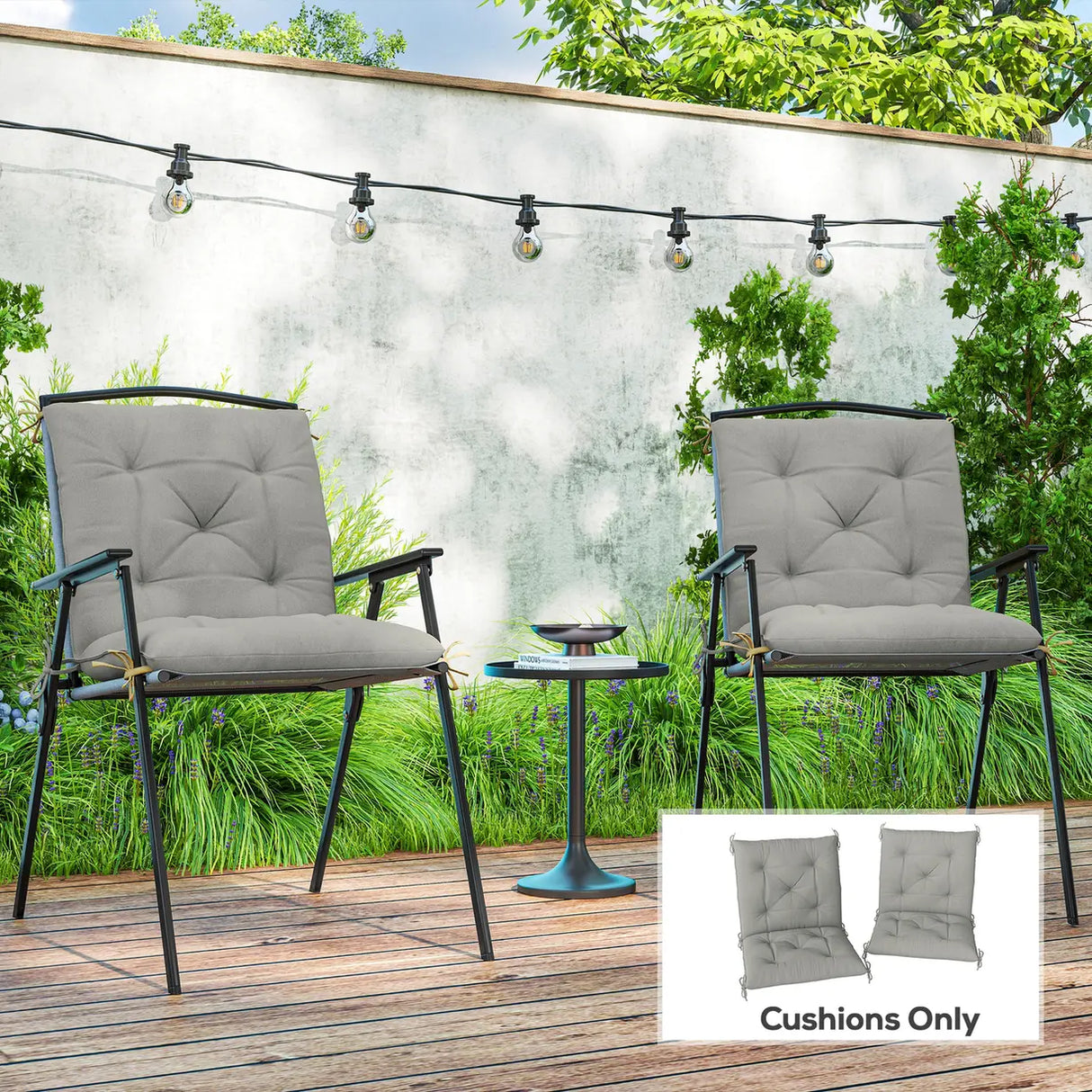 Outsunny Set of Two Outdoor Seat Cushions - Light Grey