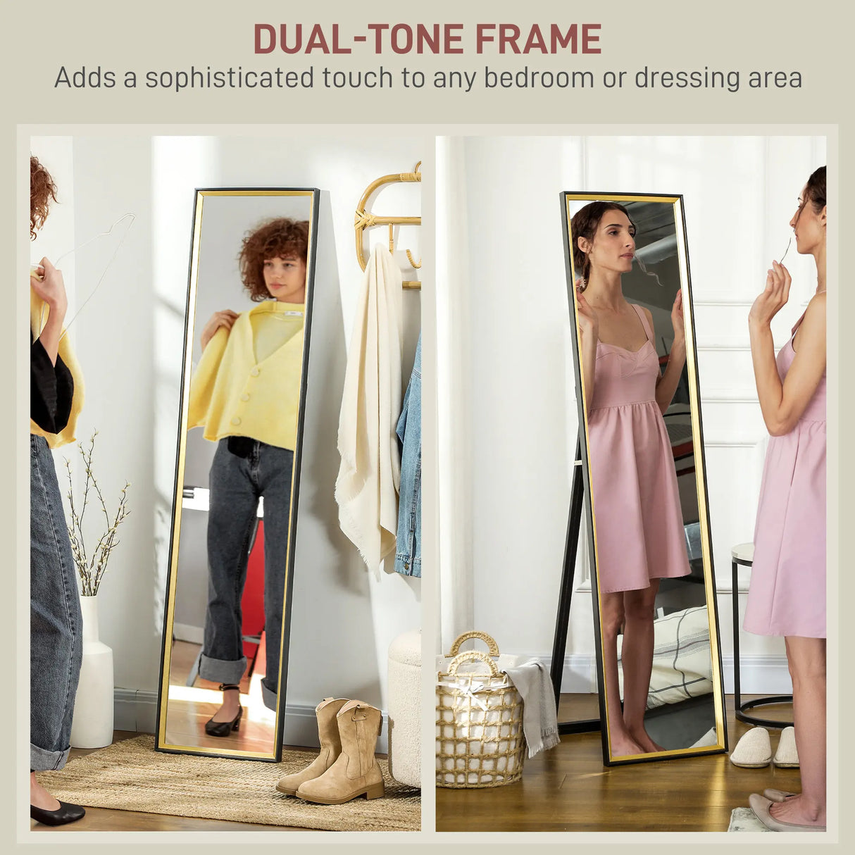 HOMCOM 157 x 37cm Elegant Full-Length Mirror - Black/Gold-Tone