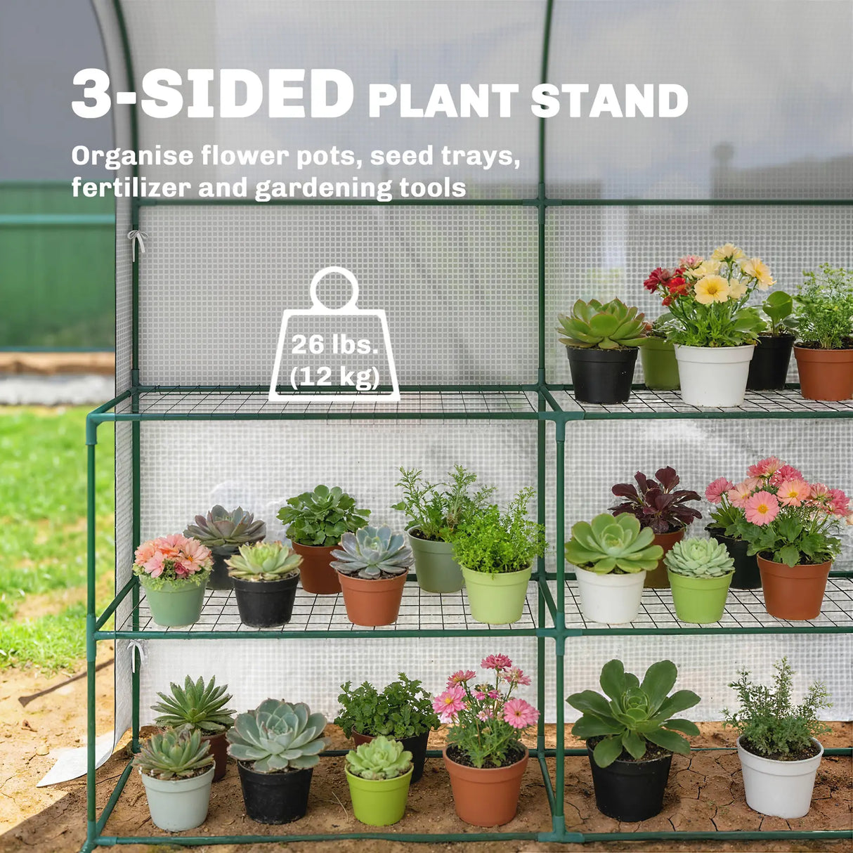Outsunny Walk-in Greenhouse with Shelves, Small Greenhouse with PE Cover and Roll-up Door, 123 x 187 x 189 cm, White