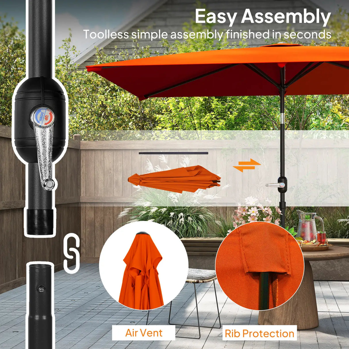 Outsunny 3x2m Patio Parasol Garden Umbrellas Canopy with Aluminium Tilt Crank Rectangular Sun Shade Steel, Orange