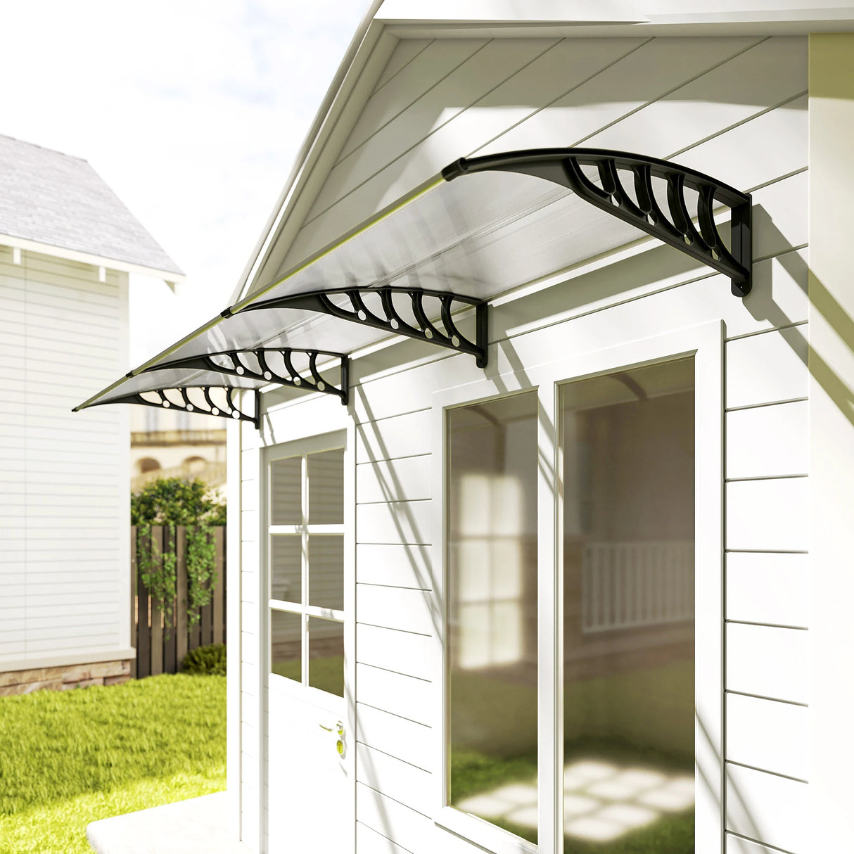 Outsunny Front Door Canopy, Outdoor Awning, 303 x 96cm Rain Shelter for Window, Porch and Front/Back Door, Clear