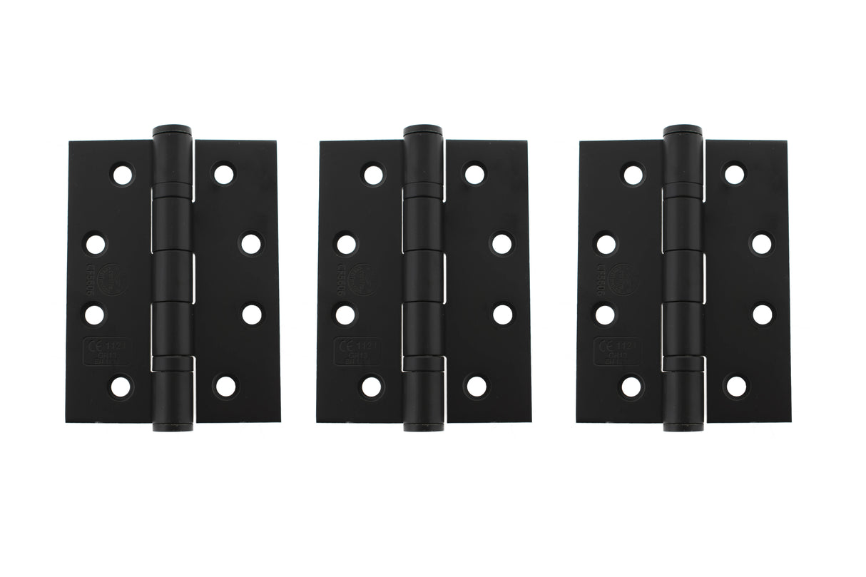 Atlantic Ball Bearing Hinges Grade 13 Fire Rated 4" x 3" x 3mm set of 3 - Matt Black - Set of 3