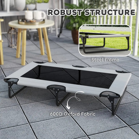 PawHut Portable Raised Dog Bed, Elevated Pet Cot with Breathable Mesh for Indoor Outdoor, for Large Dogs, Light Grey