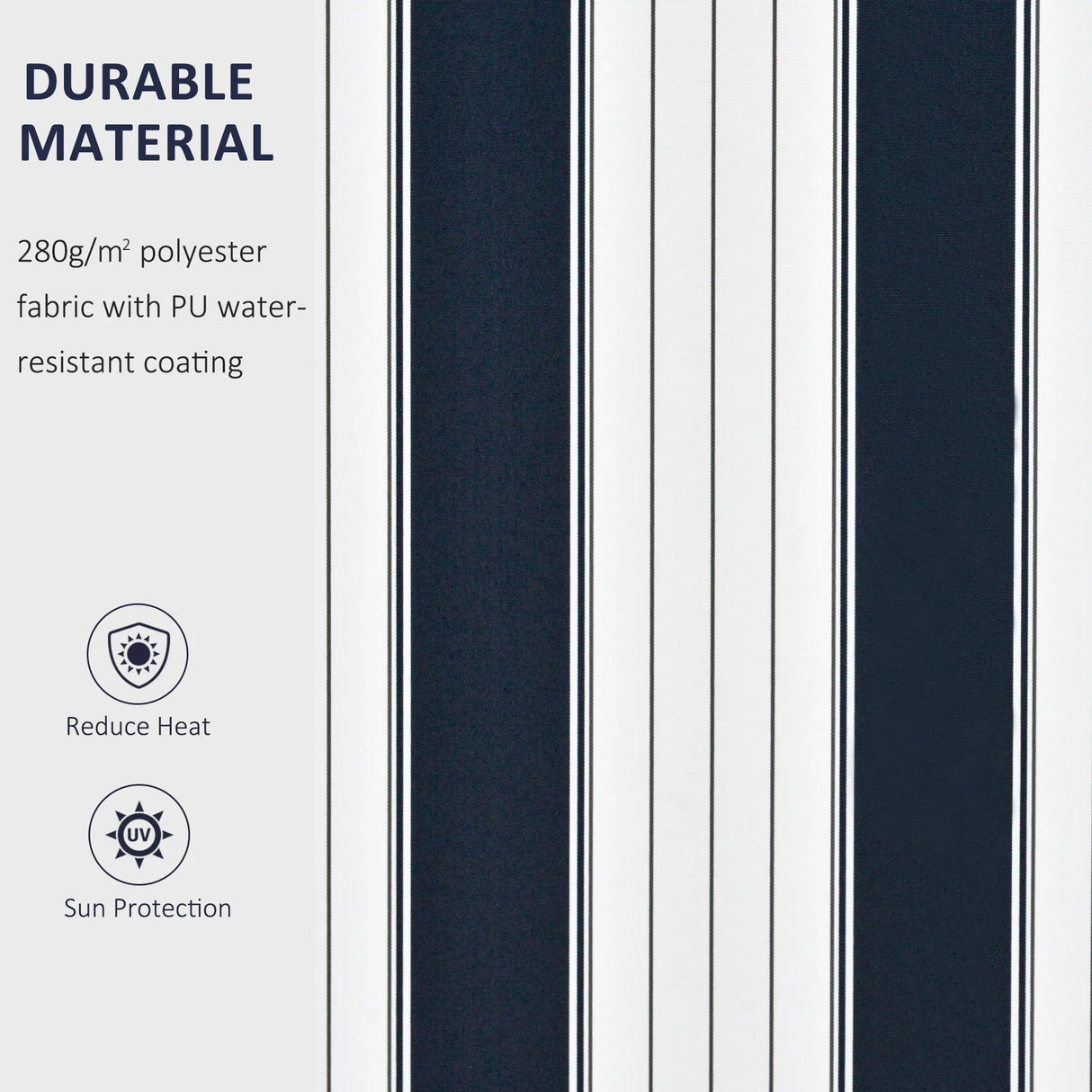 Outsunny Manual Retractable Awning, 3x2.5 m-Blue/White Stripes