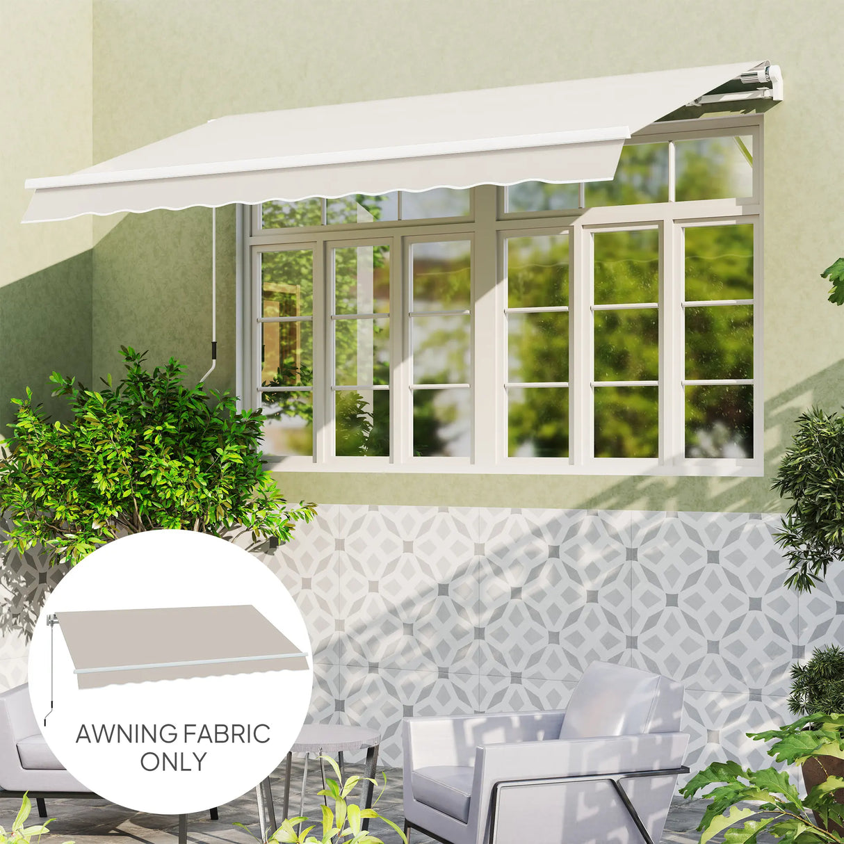 Outsunny Awning Replacement Canopy, Water Resistant UPF 50+ Sun Shade Cover for 3 x 2.5 m Garden Awning (Fabric Only), Cream White