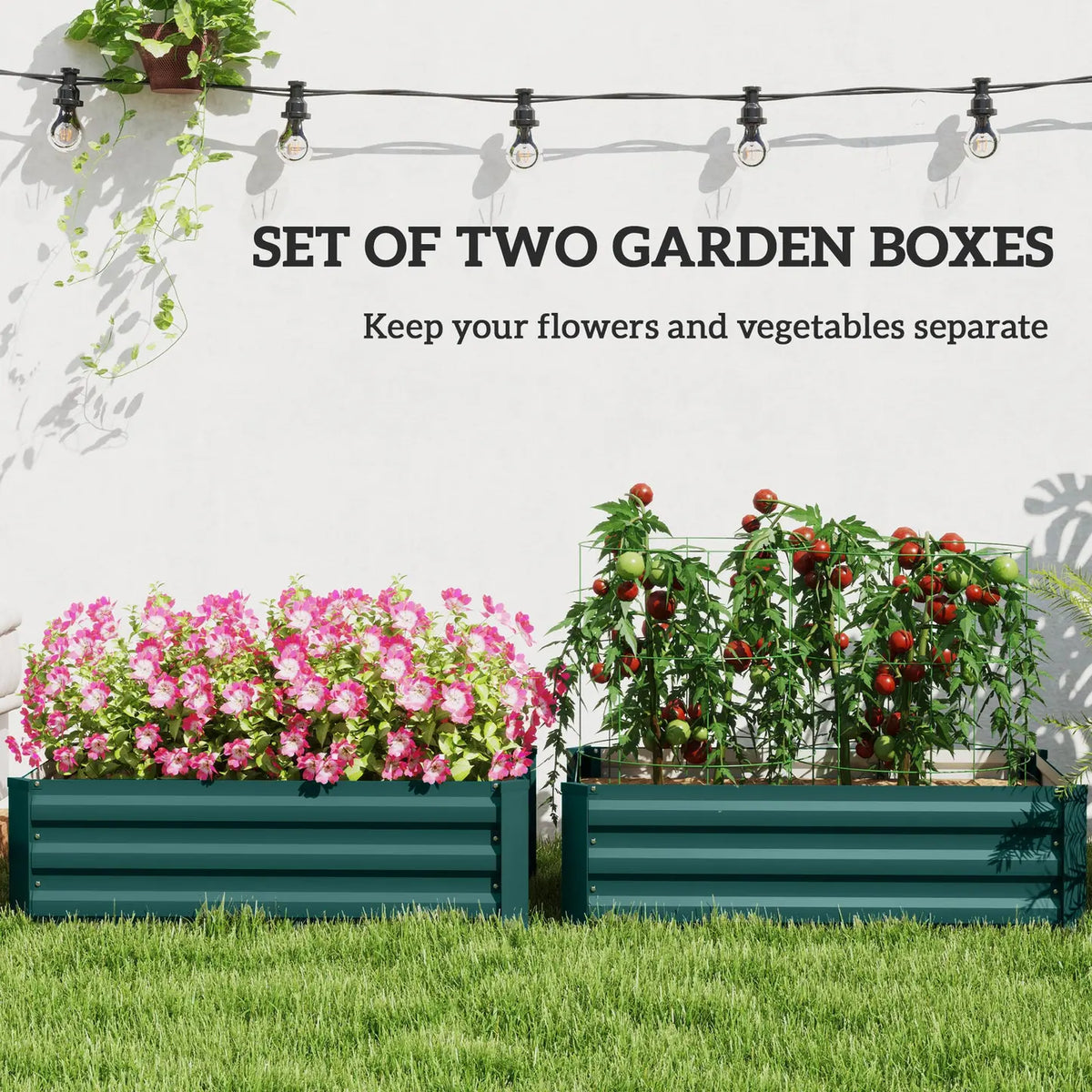 Outsunny Set of Two 100 x 60cm Steel Planter Boxes -Green