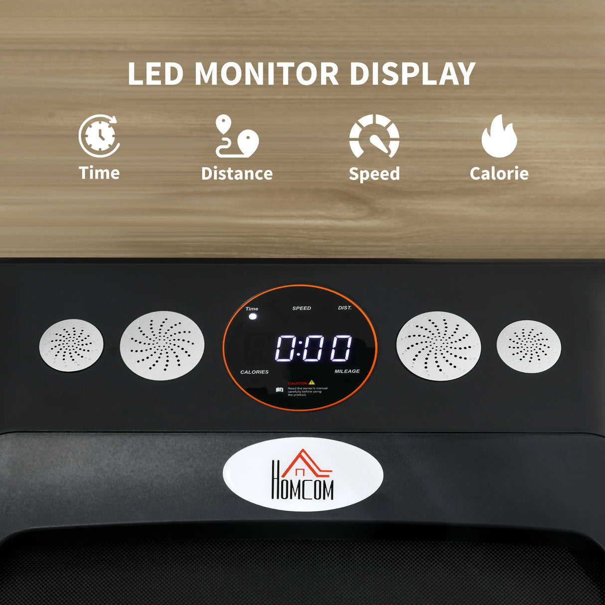 HOMCOM Foldable Walking Treadmill, with LED Display and Wheels, for Home, Office, Fitness Studio, Orange