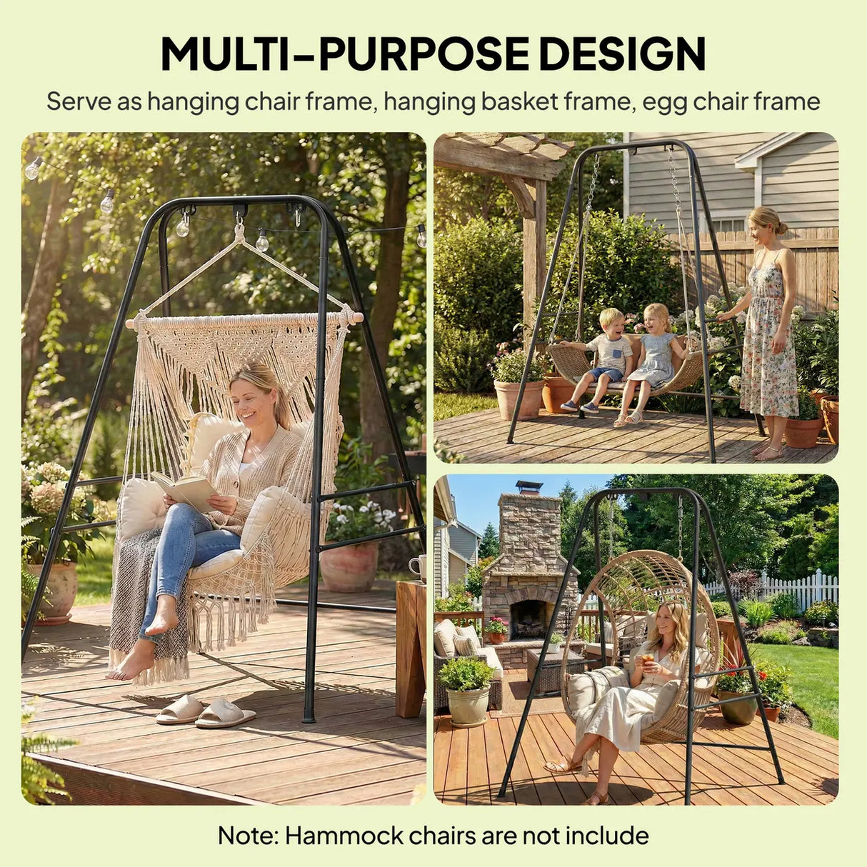 Outsunny Hammock Chair Stand Only, 150KG Load Capacity, for Indoor Outdoor, Black