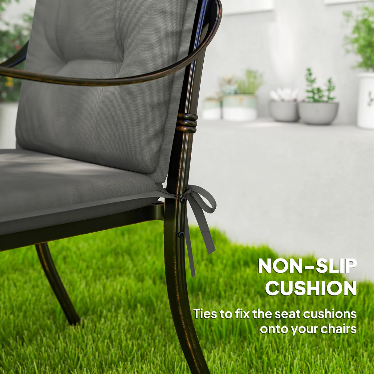 Outsunny Set of Four Padded Garden Seat Cushions - Light Grey