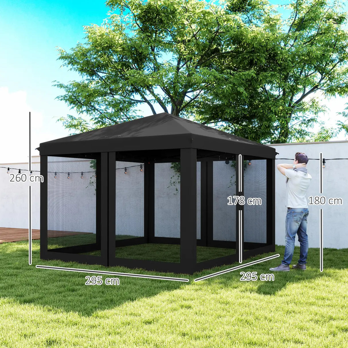 Outsunny 3 x 3 m Pop Up Gazebo, 420D Garden Tent Canopy with Removable Mesh Sidewall Netting, Carry Bag for Garden Patio Outdoor, Black