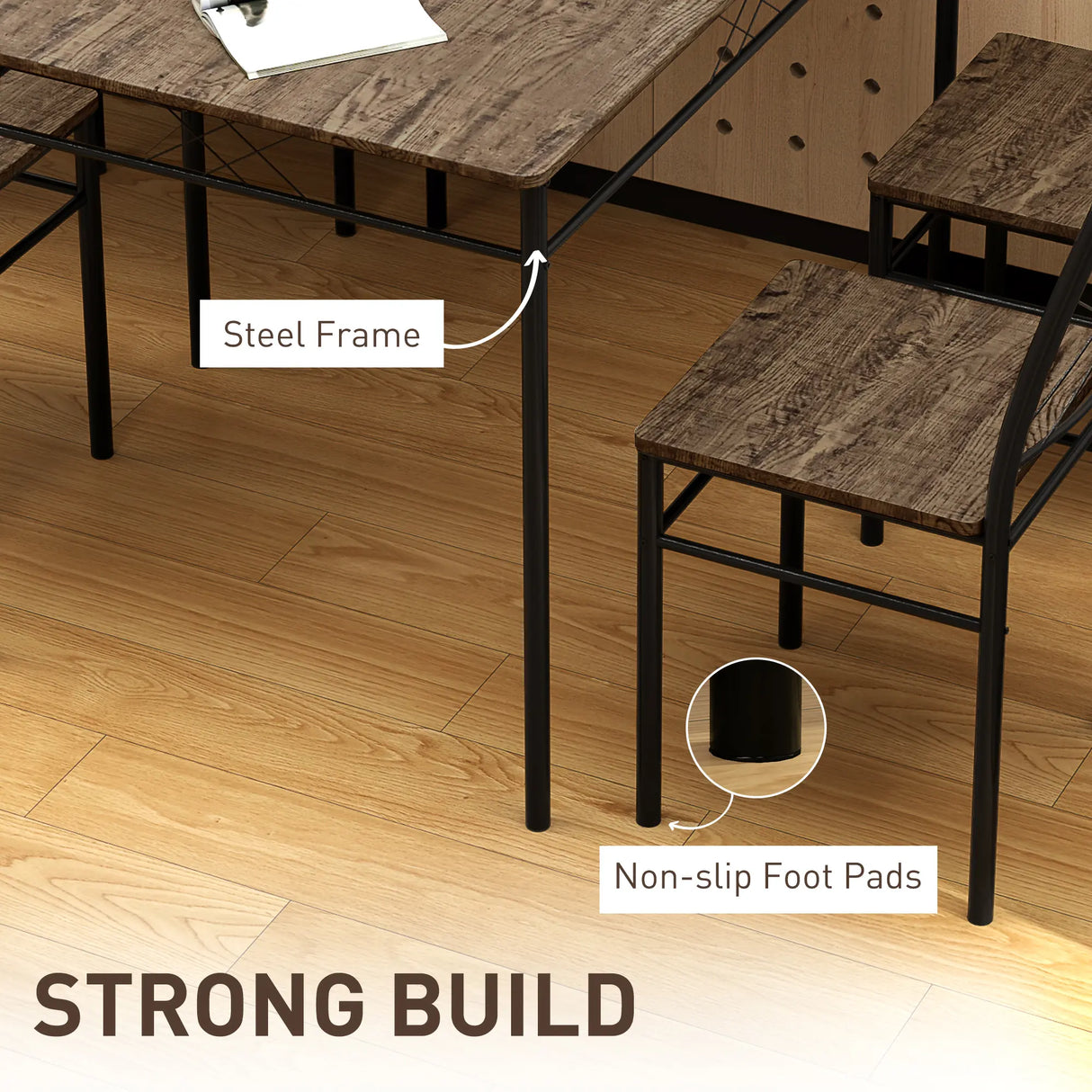 HOMCOM Five-Piece Minimal Dining Set - Oak-Effect/Black