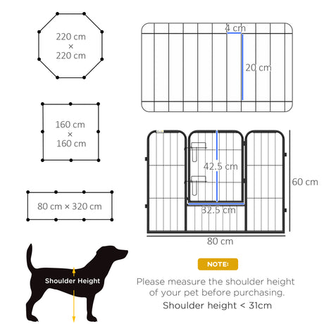 PawHut Steel 8 Panel Dog pen Pet Puppy PlayPen Grey