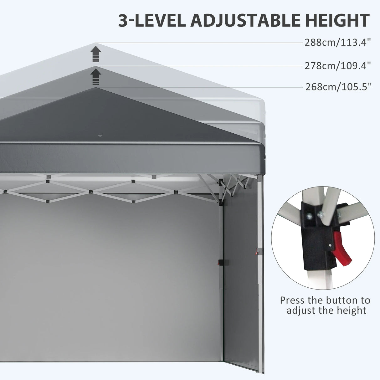 Outsunny 3 x 3 (M) Pop Up Gazebo, UPF 30+ with 2 Sidewalls, Leg Weight Bags and Wheeled Bag, Height Adjustable Party Tent Event Shelter for Garden, Patio, Dark Grey