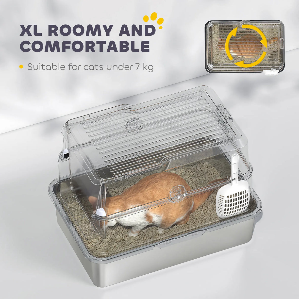 PawHut Extra Large Stainless Steel, Cat Litter Tray with Scoop, Flip Top