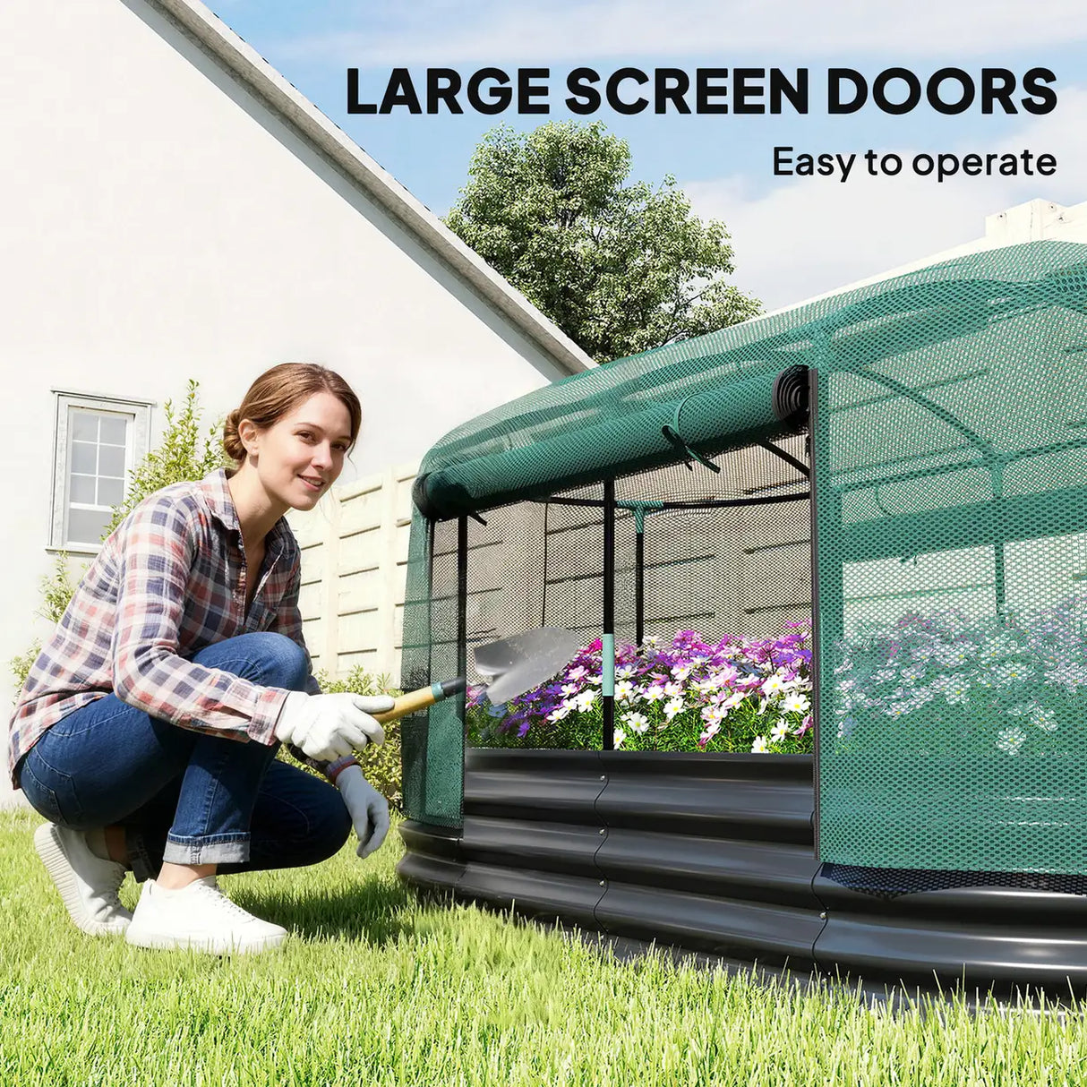 Outsunny Galvanised Raised Garden Bed Kit with Self Watering System and Mesh Cover, Garden Boxes, 6x3Ft, Dark Grey and Green