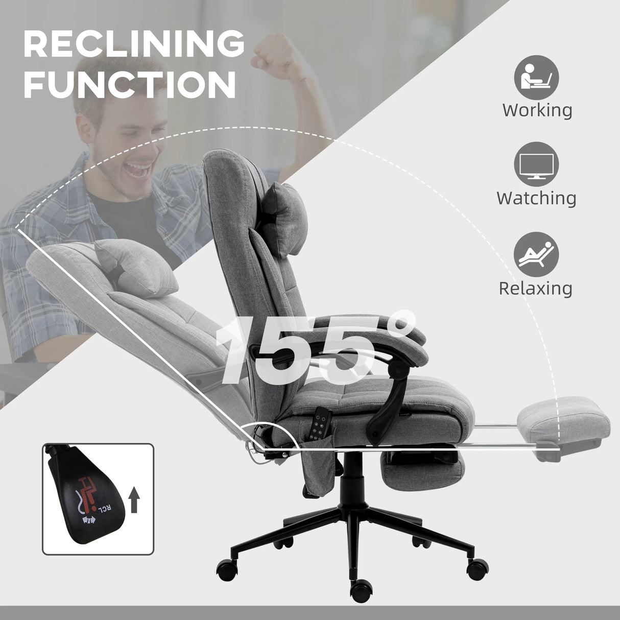 Vinsetto Office Chair with 6-point Vibration Massage and Heat, Computer Chair with Adjustable Height, Head Pillow, Footrest for Home, Grey