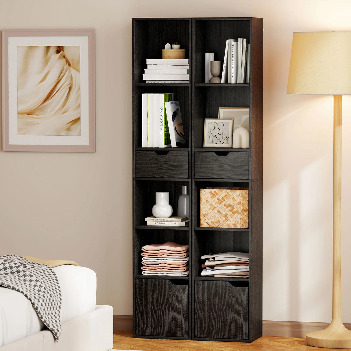 HOMCOM 6-Tier Bookcase, Tall Narrow Bookshelf with Drawer and Door - Black