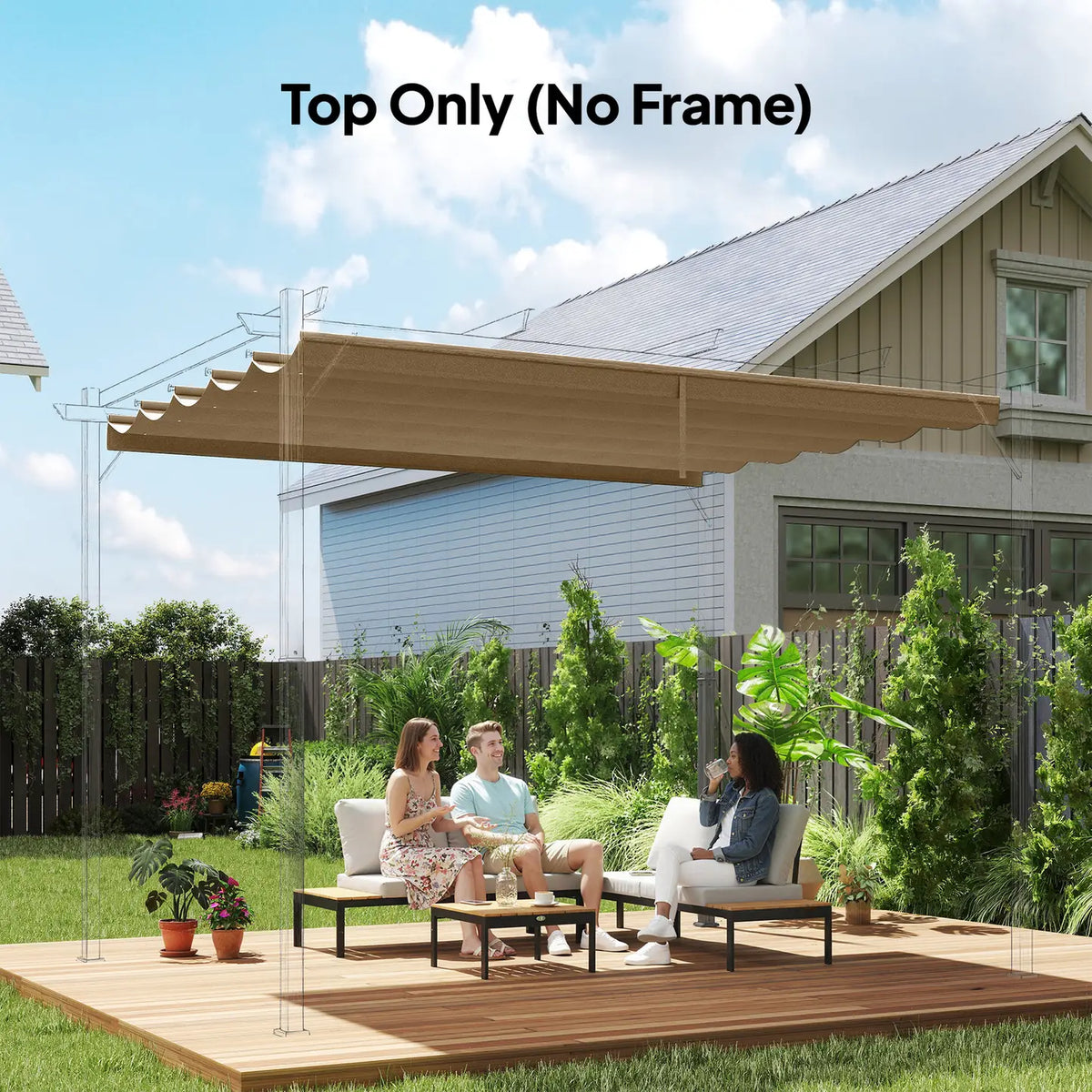 Outsunny Retractable Pergola Cover, 3.5 x 2.6 m Replacement Canopy Fabric for 4 x 3 m Frame, Roof Top Only, Tan