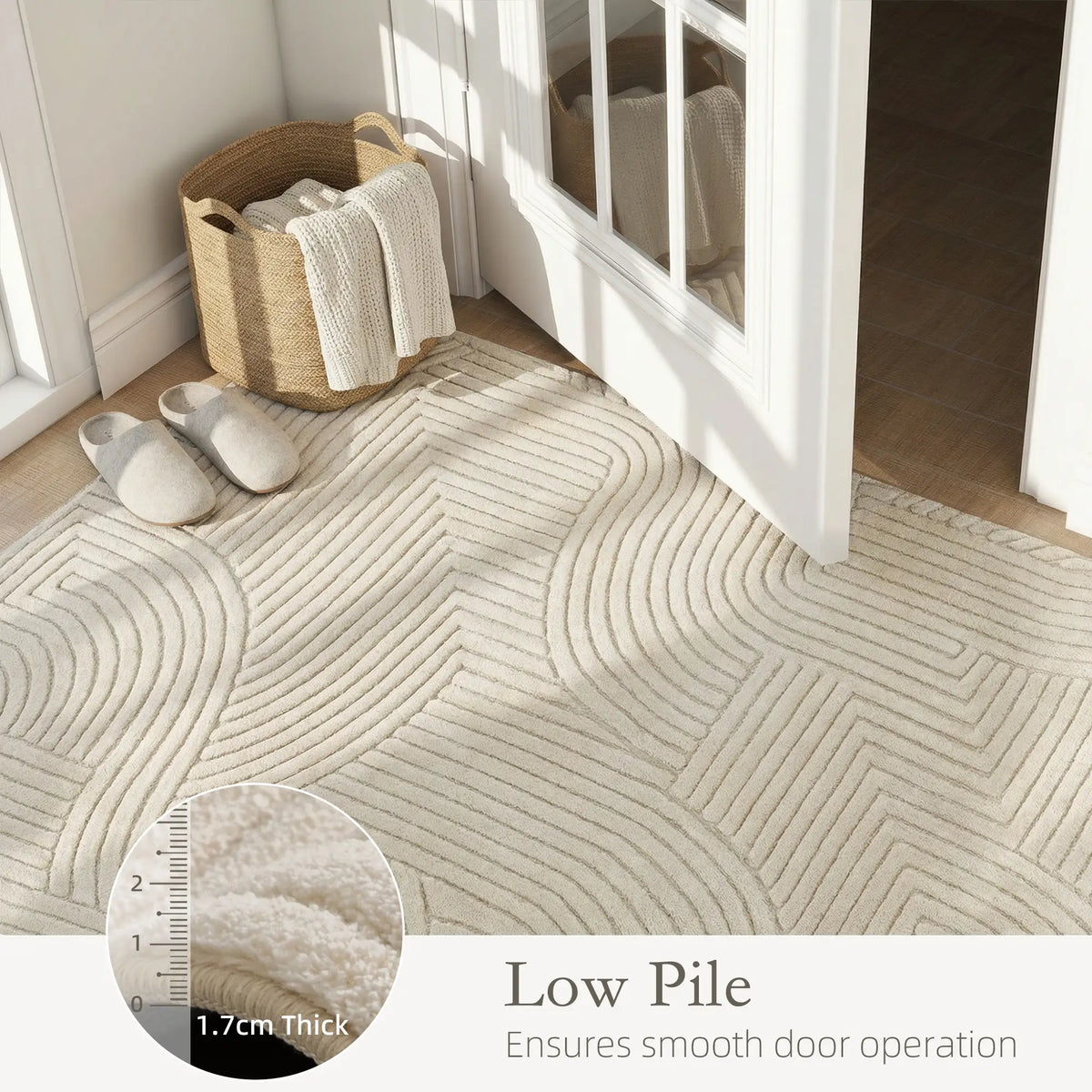 HOMCOM Modern Geometric Rug, Thick Plush, Non-Slip, 200 x 140 cm Cream, Living Room/Bedroom/Office