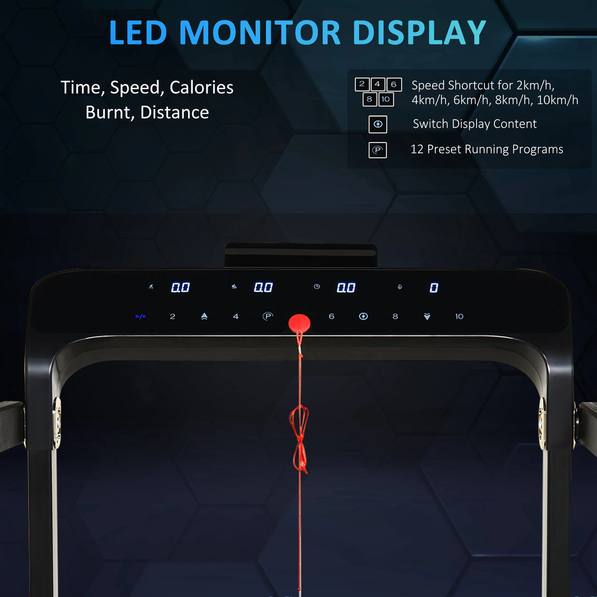 HOMCOM Folding Treadmill, 1.85HP Installation-Free Walking Jogging Running Machine, 12KM/H with 12 Pre-Programs and LED Display for Home Gym Office