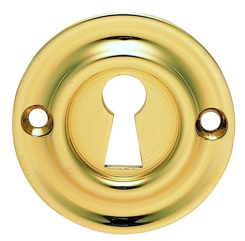 VICTORIAN ESCUTCHEON LOCK PROFILE ROUND FACE FIX - POLISHED BRASS - 42MM - EACH