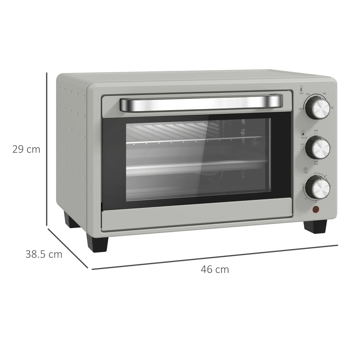 HOMCOM 21L Mini Countertop Oven, 100C-230C Adjustable Temp - Silver Tone