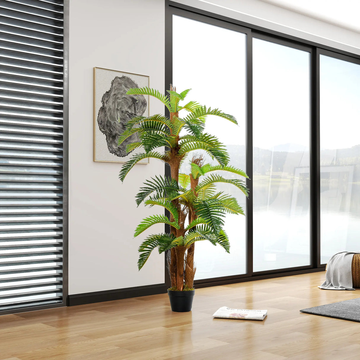 Outsunny Artificial Plant Tropical Fern in Pot, Fake Plants for Home Indoor Decor, 150cm, Green