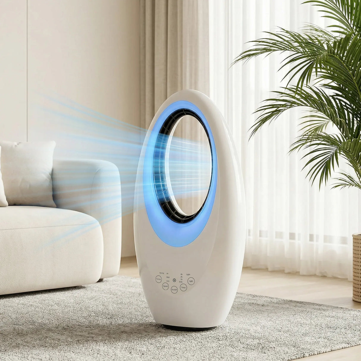 HOMCOM Bladeless Tower Fan, 36dB Standing Cooling Fan with 60 Oscillating, LED Lights, 3 Speeds, 7.5H Timer, Remote Control