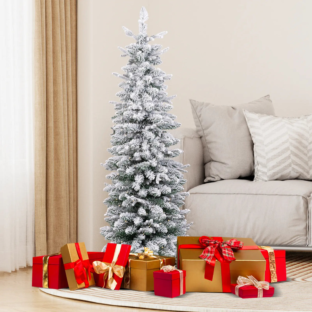 Artificial Pre-lit Christmas Tree Snow Flocked Xmas Tree-1.5M