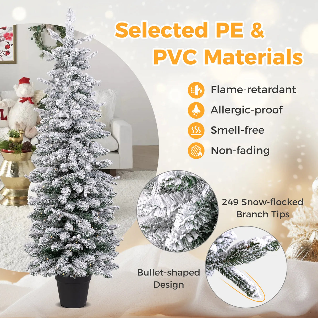Artificial Pre-lit Christmas Tree Snow Flocked Xmas Tree-1.5M