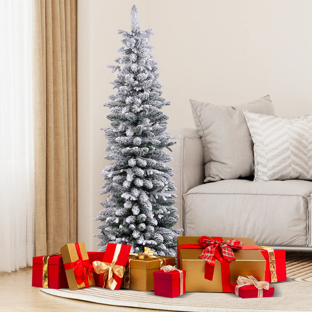 Artificial Pre-lit Christmas Tree Snow Flocked Xmas Tree-1.8M