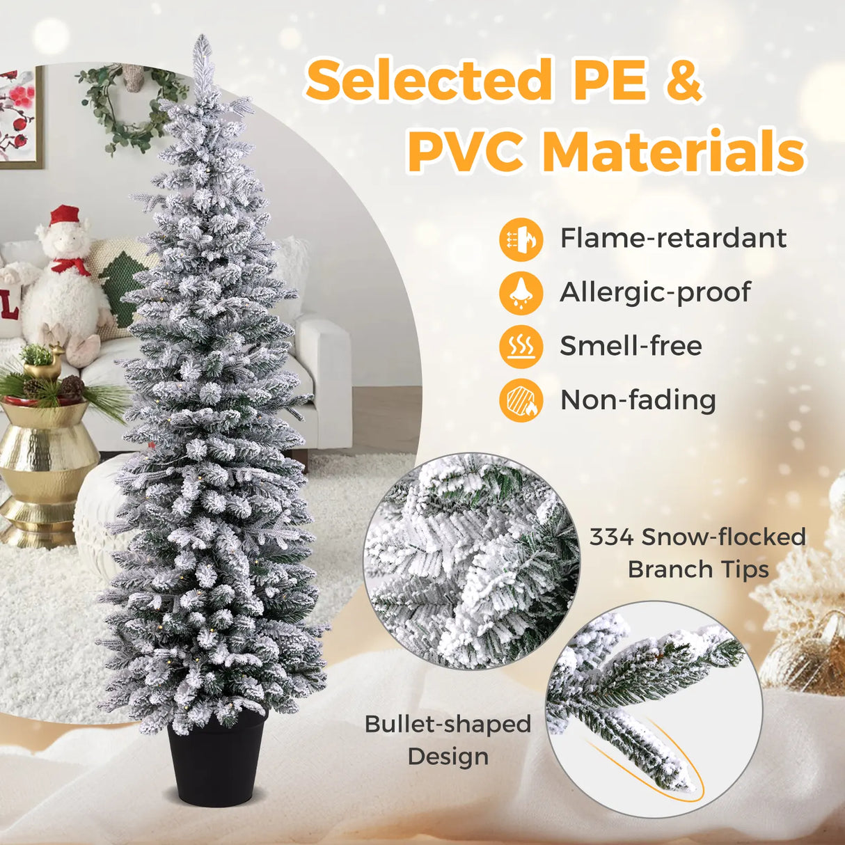 Artificial Pre-lit Christmas Tree Snow Flocked Xmas Tree-1.8M