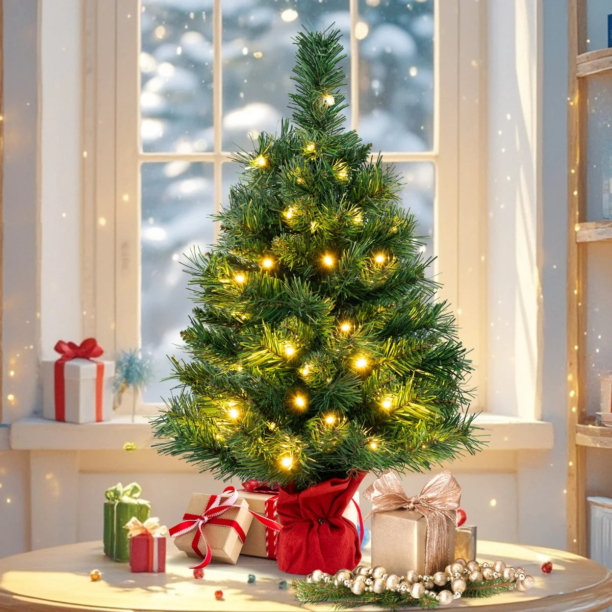 Artificial Xmas Tree with 71 Branch Tips and 35 Warm White LED Lights