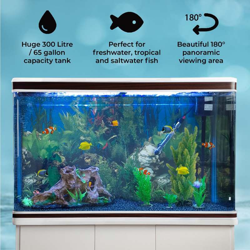 Aquarium Fish Tank and Cabinet with Complete Starter Kit - White Tank with Blue Gravel