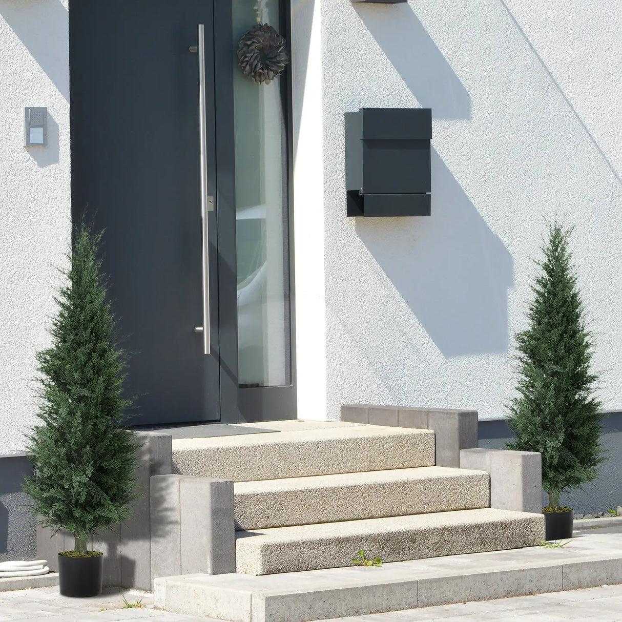 HOMCOM Set of Two Artificial Cypress Trees - Green