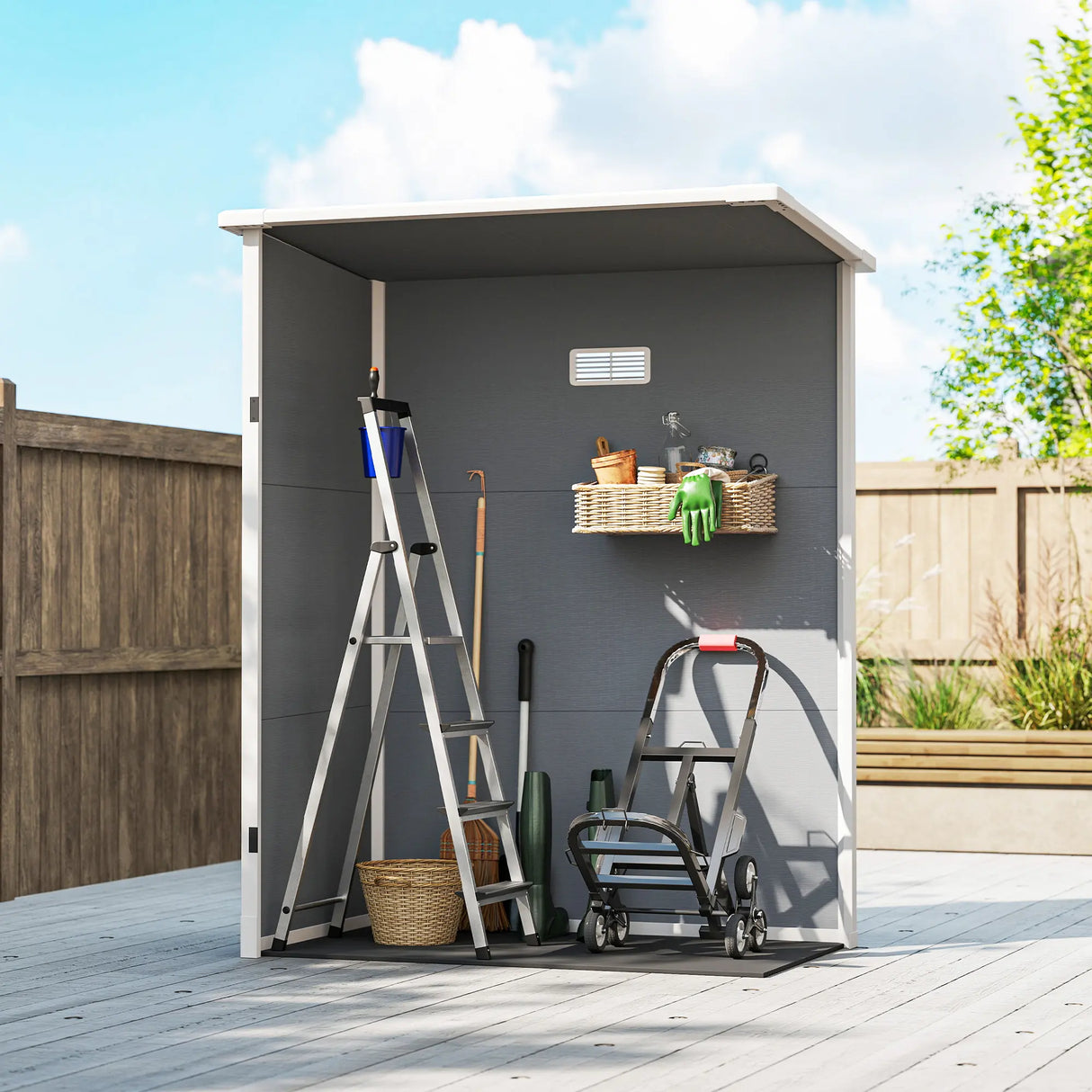 Outsunny 5x3 Storage Shed with Lockable Door, Window & Vent for Garden & Patio, Grey