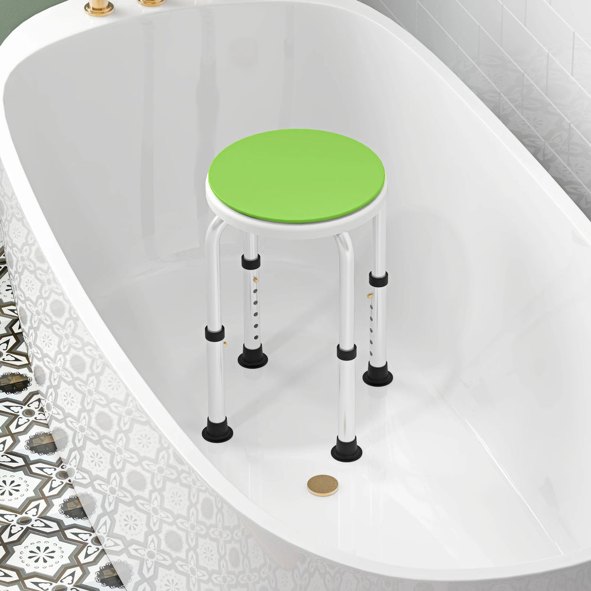 HOMCOM 360 Swivel Shower Chair, Height Adjustable Aluminium Shower Stool with Non-Slip Feet for Disabled, Elderly, Green