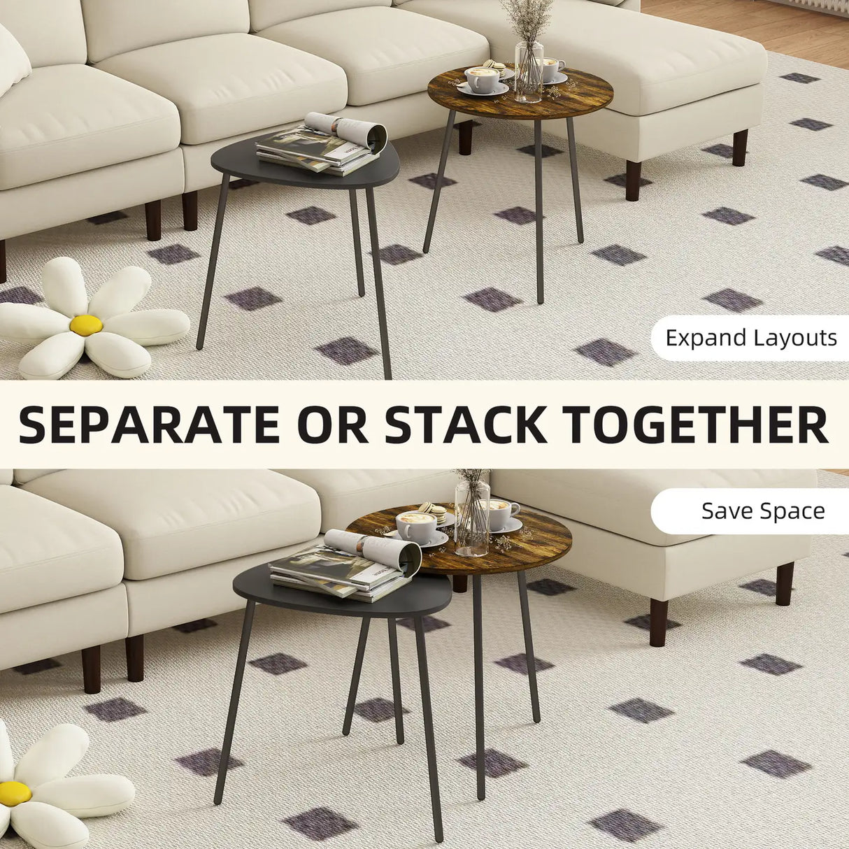 HOMCOM Nesting Side Table Set of 2 - Rustic Brown