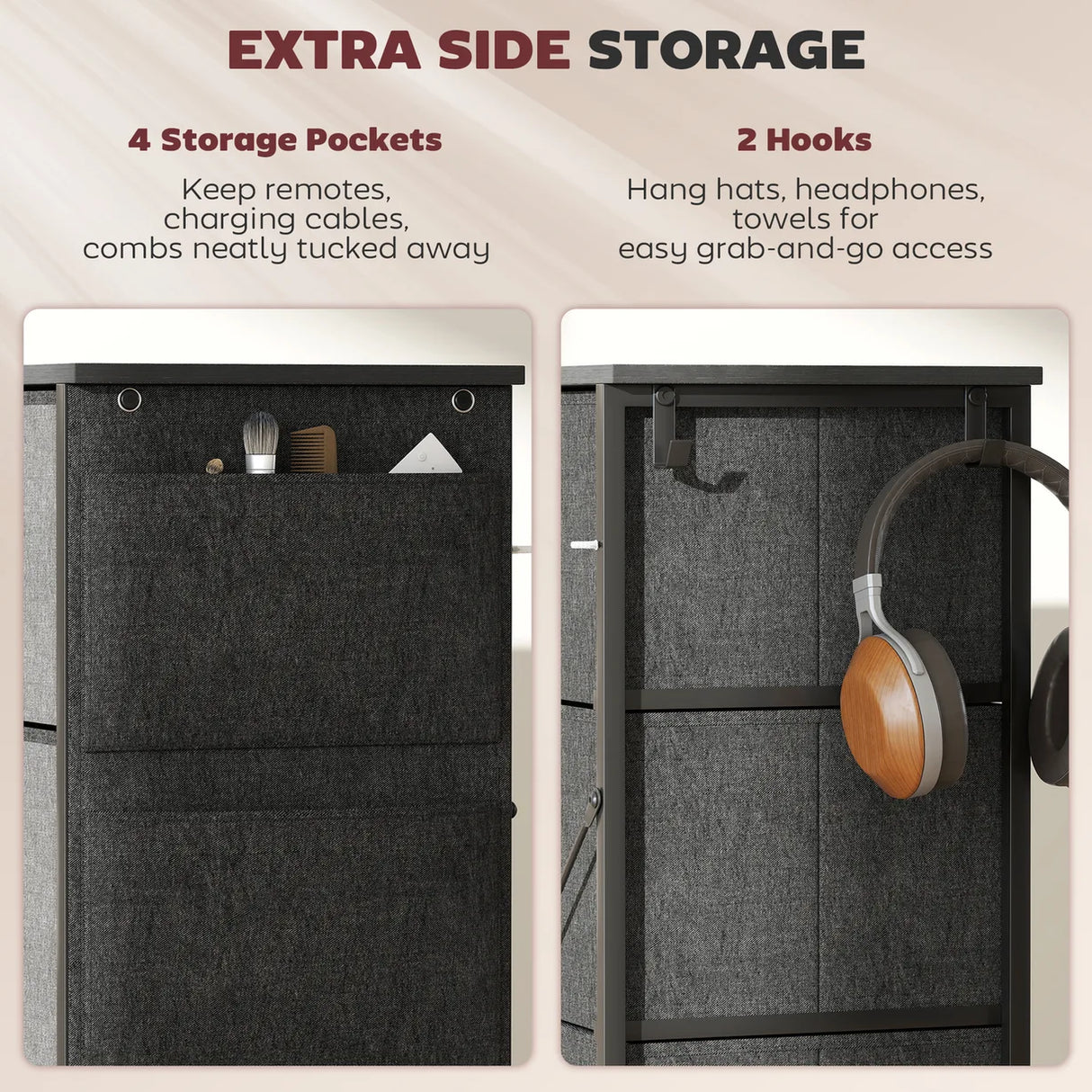 HOMCOM Chest of Four Fabric Drawers - Charcoal Grey