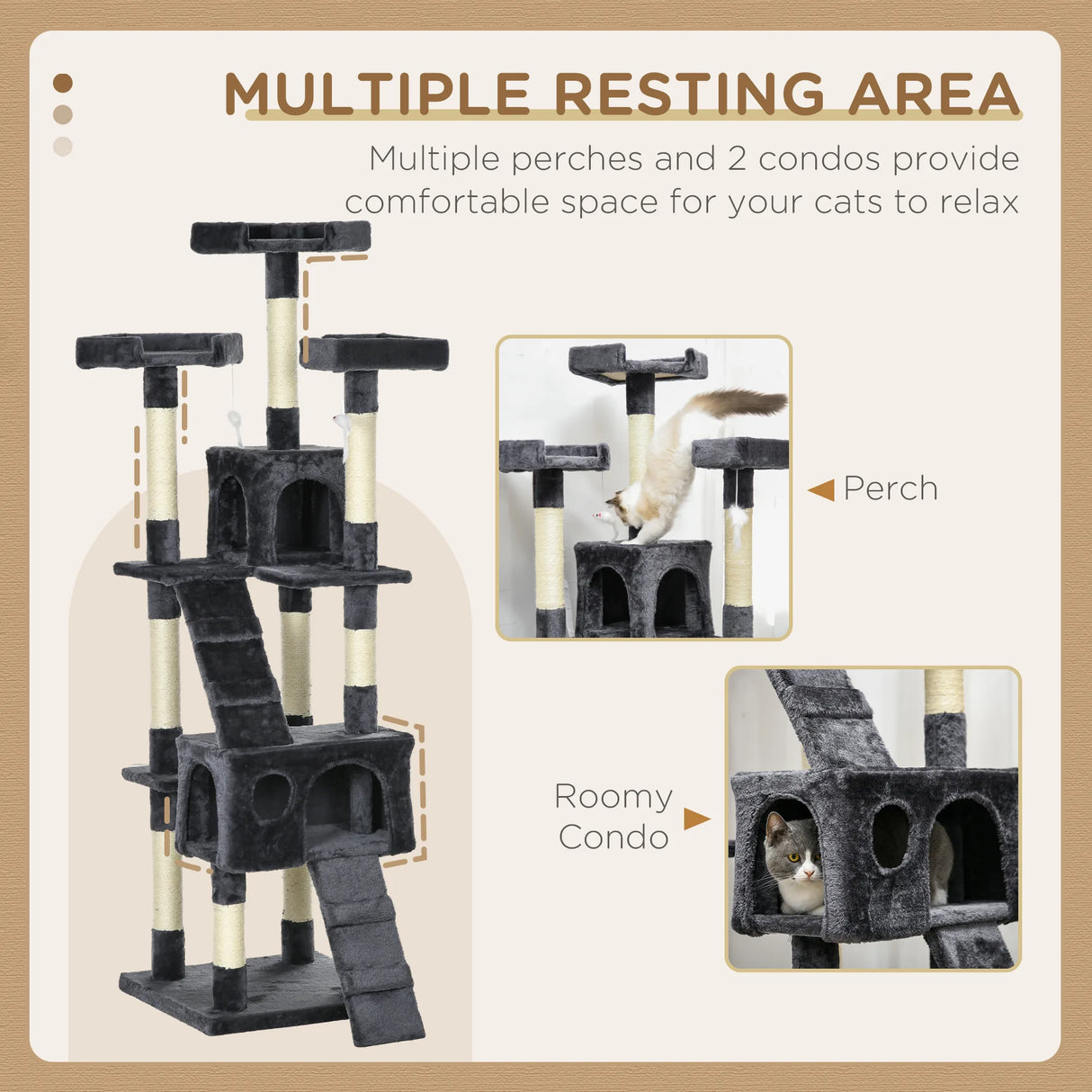 PawHut 173cm Cat Tree Scratching House, Activity Play Centre, Charcoal Grey