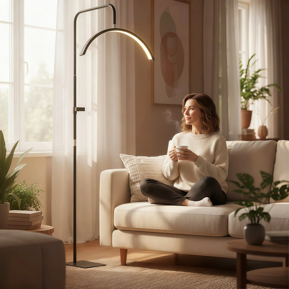 HOMCOM Half Moon Lash Light, Beauty Floor Lamp with 350 Rotatable Head, 7 Colour Temperature and Phone Holder, Dimmable Standing Lamp for Eyelash Extension, Tattoo, Nails, Skincare, Black