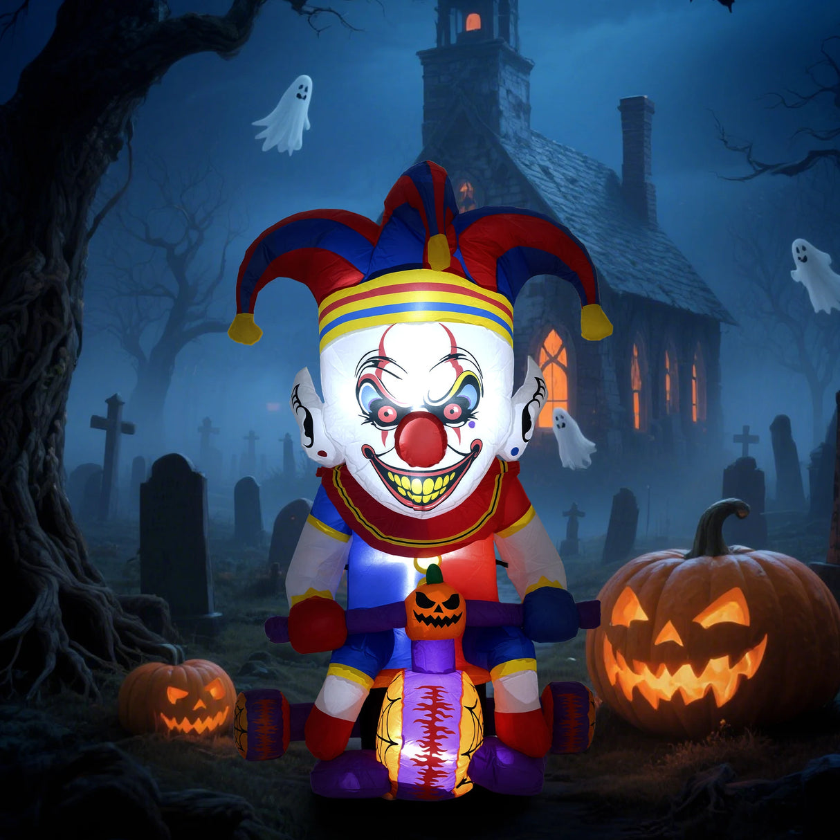 Outsunny 4ft Halloween Inflatable Clown on Bicycle, Blow Up Outdoor Halloween Decoration with 3 Built-in LED Lights for Garden, Party Indoor Outdoor