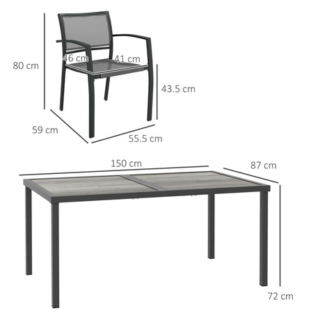 Outsunny Seven-Piece Casual Outdoor Dining Set, with Wood-Effect Table - Grey