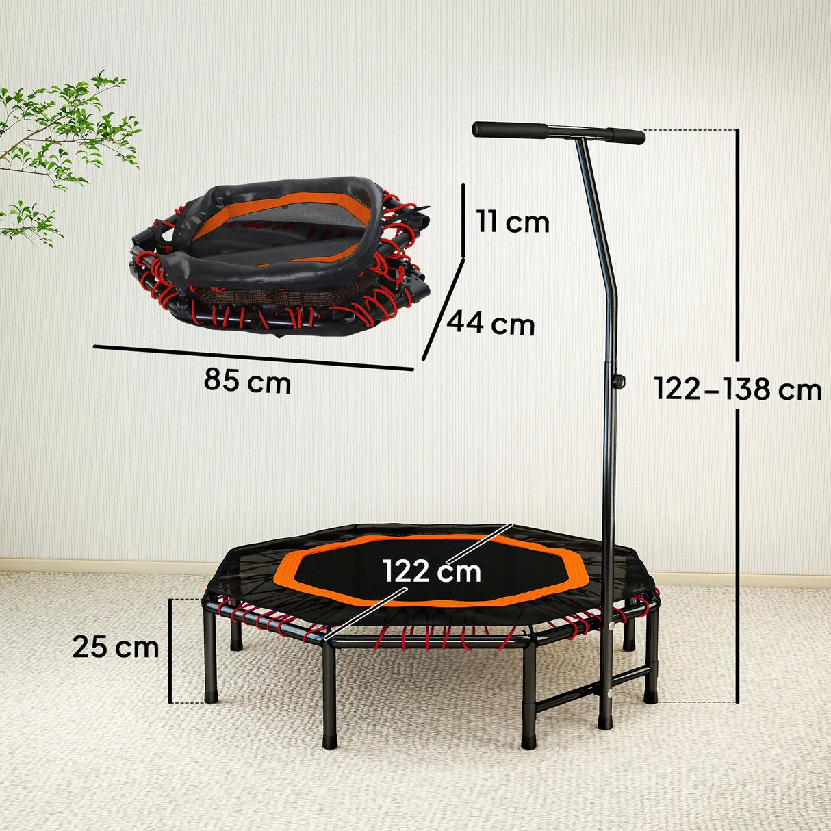 HOMCOM Fitness Trampoline, Bouncer with Adjustable Handle, Max Load 150 kg
