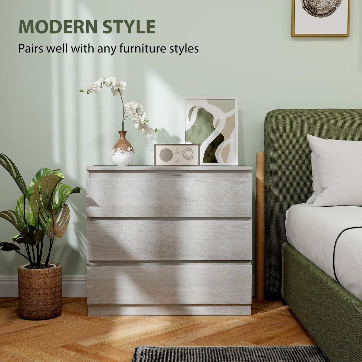 HOMCOM Chest of Three Drawers - Grey Wood Effect