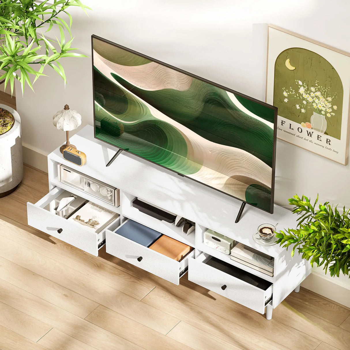 HOMCOM Multi-Storage Minimal TV Stand - White