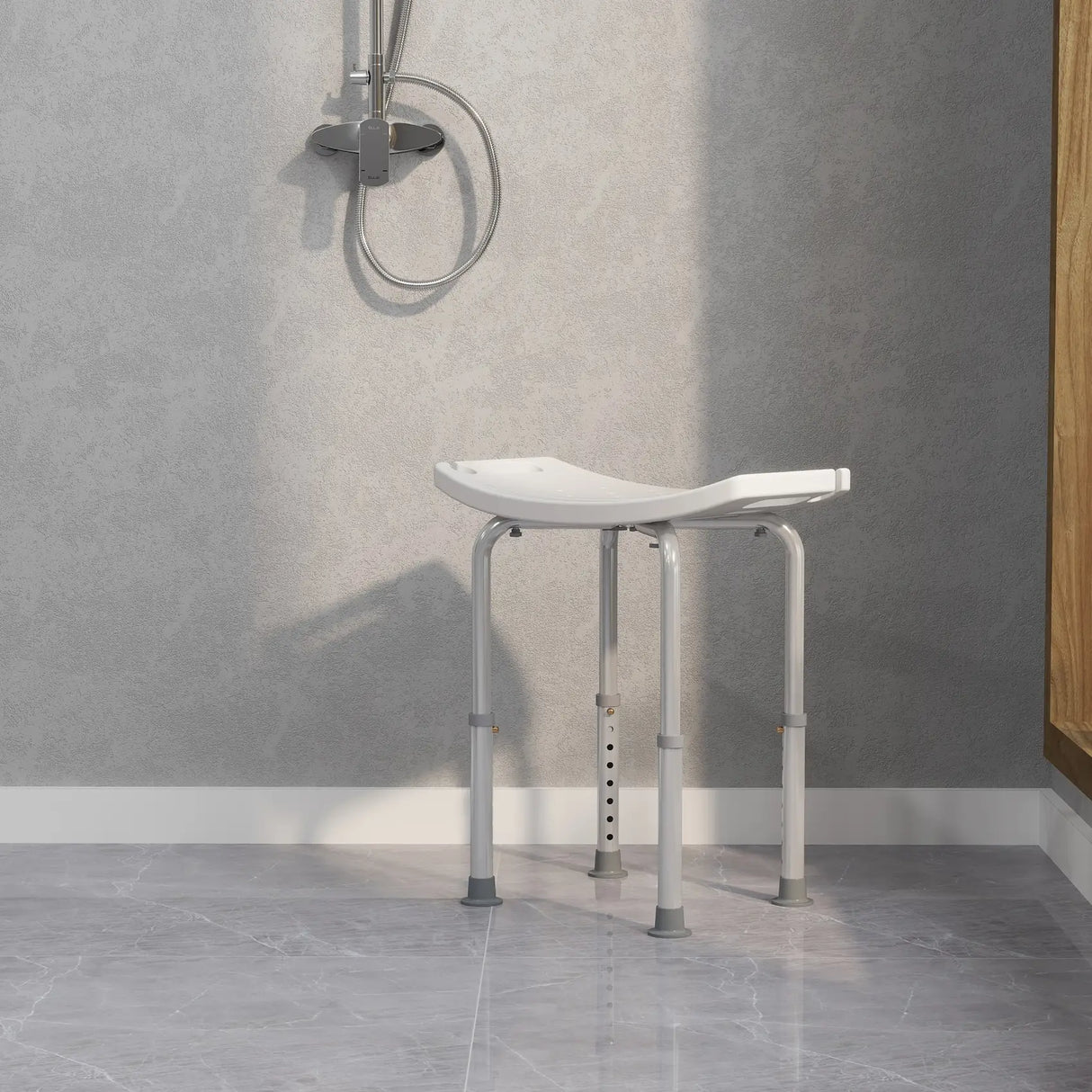 HOMCOM Height Adjustable Bath Stool, Aluminium Shower Stool with Non-Slip Pads for Elderly, Disabled, Seniors, Pregnant, White