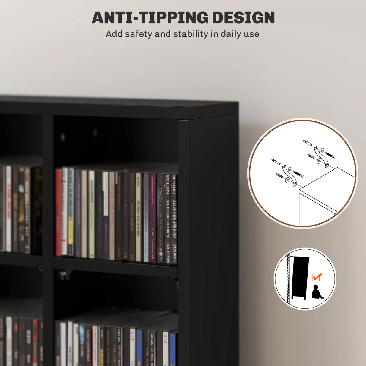 HOMCOM CD Storage Unit with Adjustable Shelves, 89 x 130.5 cm, Black