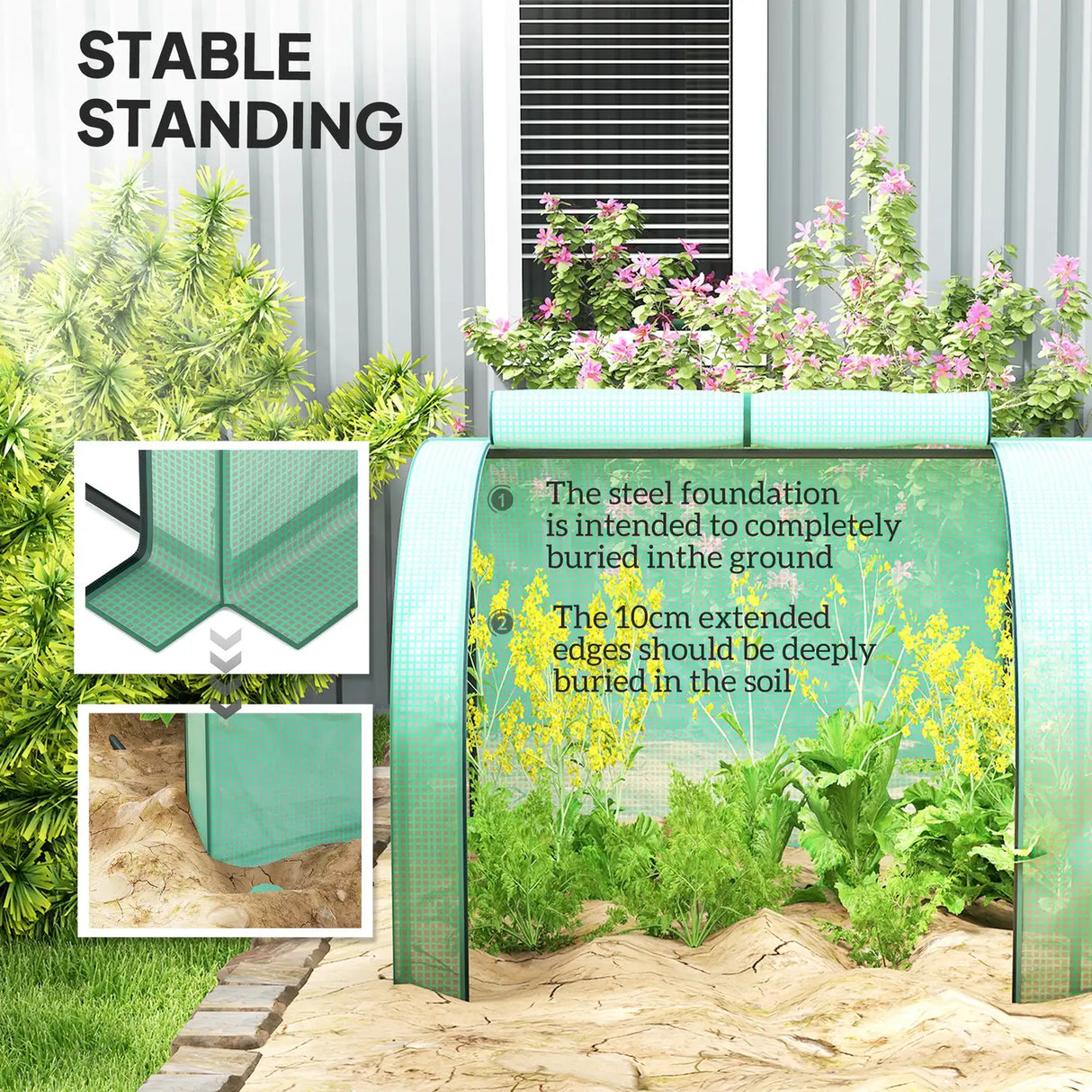 Outsunny Mini Greenhouse, Small Polytunnel Green House with Zipped Doors, Steel Frame for Garden Backyard, 395 x 100 x 80cm, Green