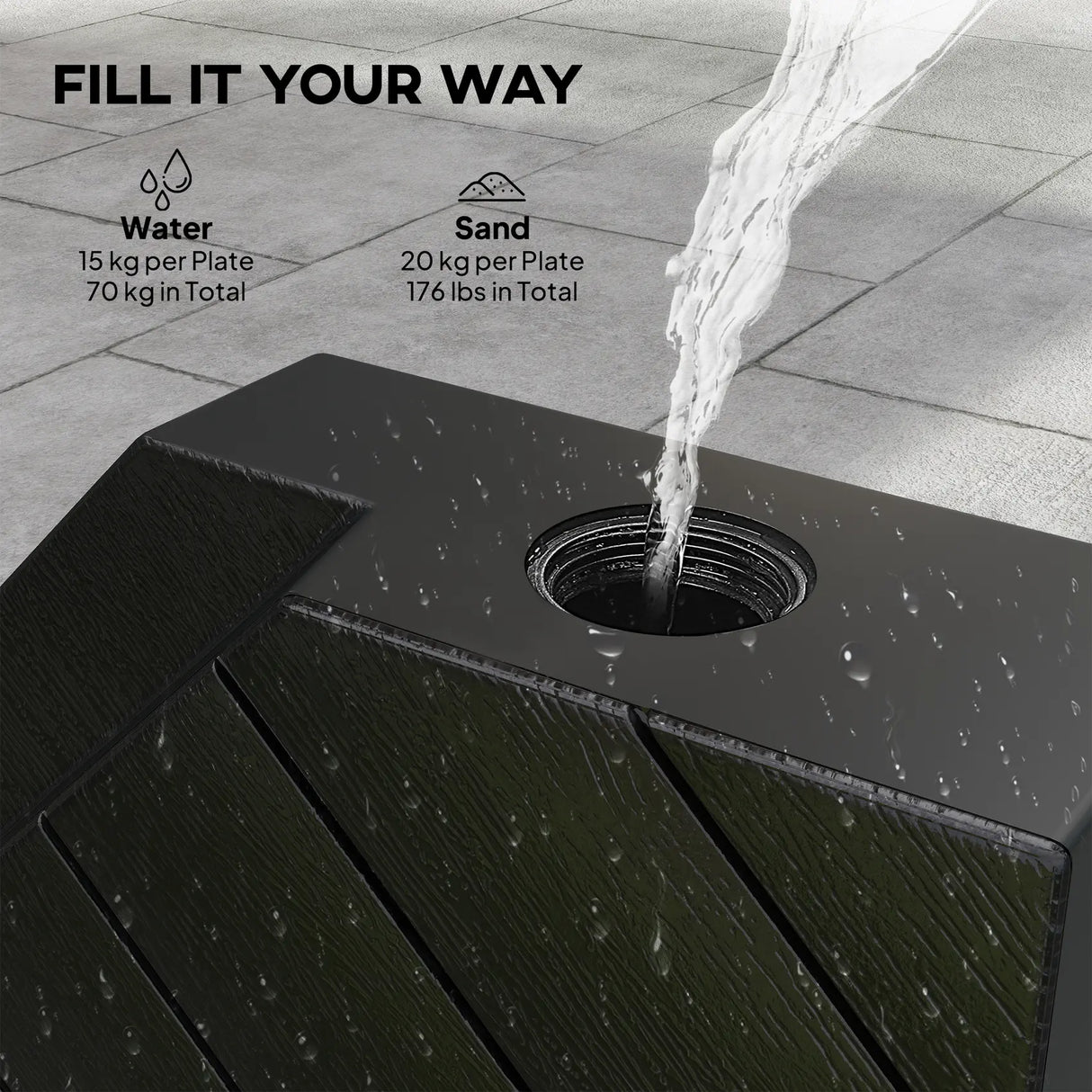 Outsunny Umbrella Weights for Cantilever Parasols, Set of 4 Heavy Duty Parasol Base Stand Weights, 80kg Sand or 60kg Water Filled, Black